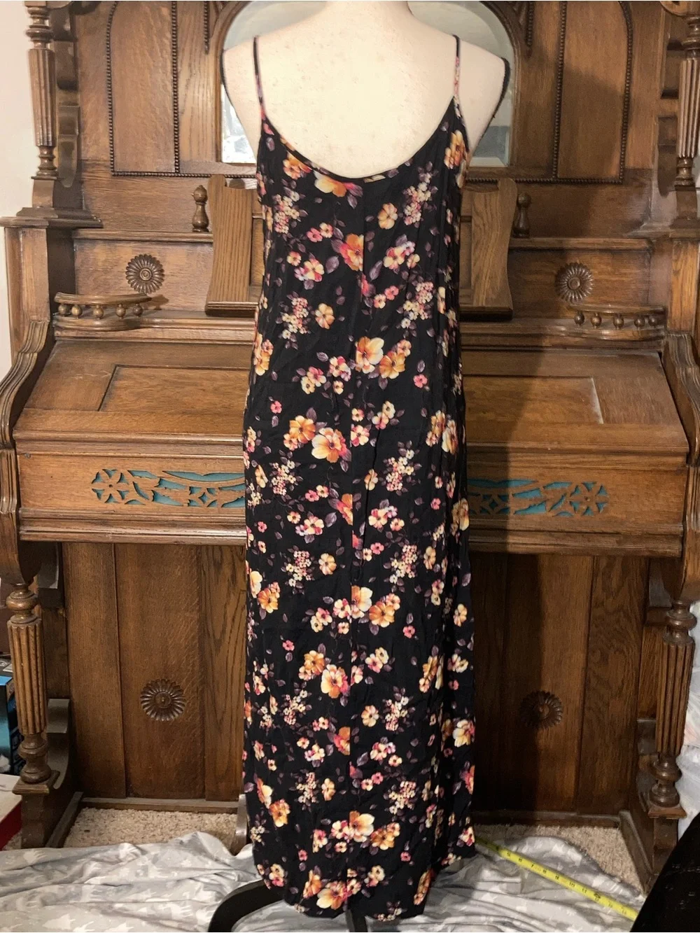 Vintage 100% sleeveless rayon floral maxi dress dark fairy grunge size large - Picture 3 of 9